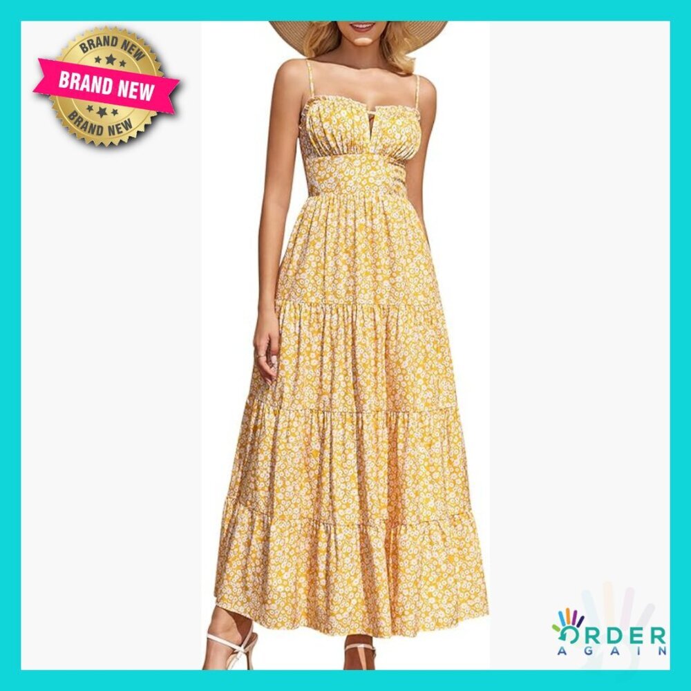 Floral Maxi Dress Spaghetti Strap A-Line Boho Chic Wedding Guest Sundress